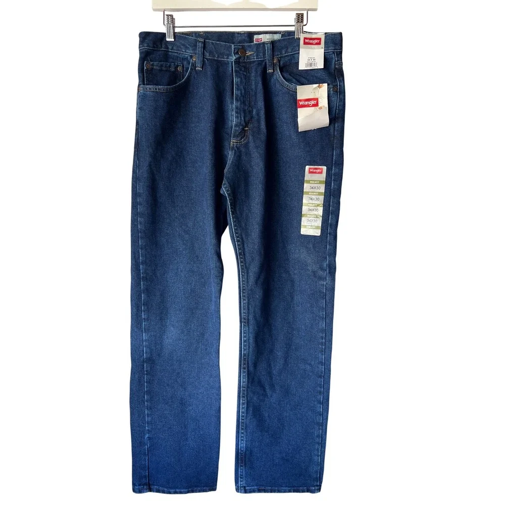 Wrangler Mens‎ Regular Fit Straight Leg Jeans Dark Wash Blue 34x30 NWT